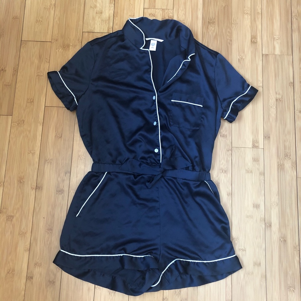Victoria Secret PJ Silk Roper Navy M